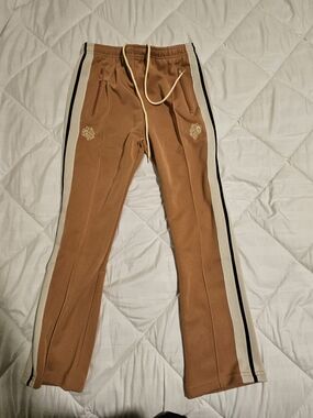 Darc Sport Brown Track Joggers with Cream & Black Side Stripes